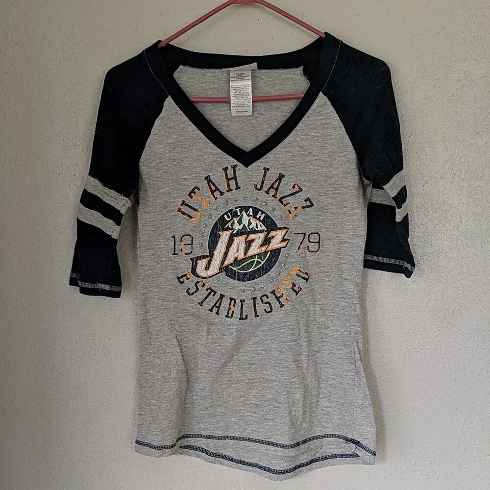 Utah Jazz Half Sleeve Top S Star Sequins Semi sheer Burnout NBA Lounge Sport Y2k